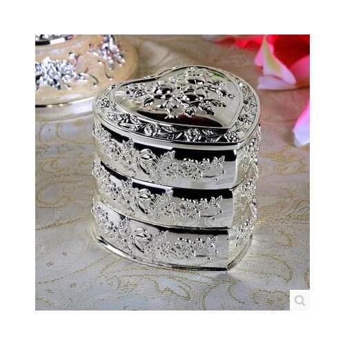 Heart-shaped 3-Layer metal silver plated jewelry boxes, jewelry storage box gift box jewelry display jewelry organizer box Z026