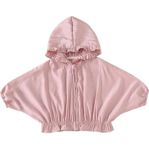 Spring Summer Baby Girls Hooded Sun Protection Zipper Tops Kids Clothing Coat