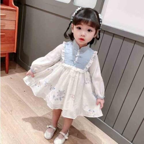 Baby Girls Vintage Chinese Style Long Sleeve Hanfu Dresses Children Kids Students Newest Cute Birthday Party Gowns Clothing