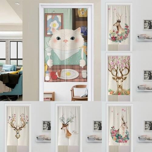 Nordic Lovely Animal Linen Door Curtain Bedroom Partition Curtain Homen Decor Kitchen Half Panel Curtain