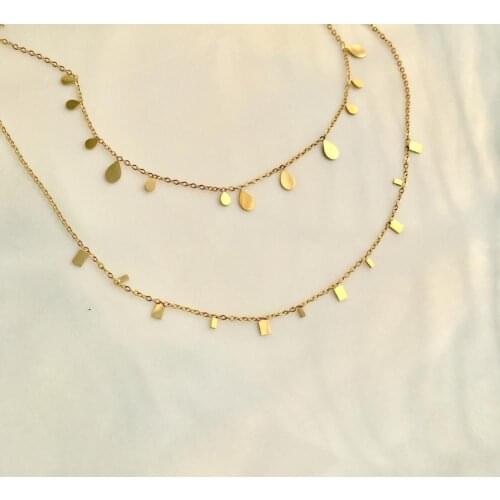 Lady Square Water Drop Charm Titanium Steel Clavicle Chain Necklace Jewelry Gift Necklace Water Drop Bohemia Link Chain