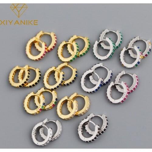 XIYANIKE 2021 925 Sterling Silver Round Inlaid Colored Zircon Earrings For Women Personality Retro Temperament Jewelry Wholesale