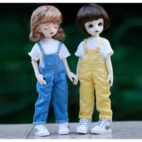 1/6BJD doll clothes fashion denim bib long + short sleeve shirt casual suit for yosd, 30cm SD DD bjd doll clothes accessories