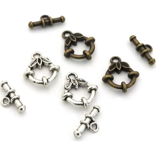 10Sets/lot Antique Silver Bronze Flower Metal Connector Hook OT Clasps Toggle For Jewelry Finding Diy Bracelet Chain Accessories