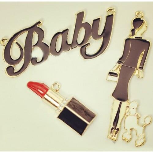 10pcs RUIDAY Lipstick Baby Floating Enamel Charms Alloy Pendant For Necklaces/bracelets DIY Female Fashion Jewelry Accessories