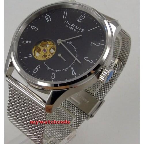 42mm Parnis black dial Sapphire glass golden Miyota automatic mens watch P921