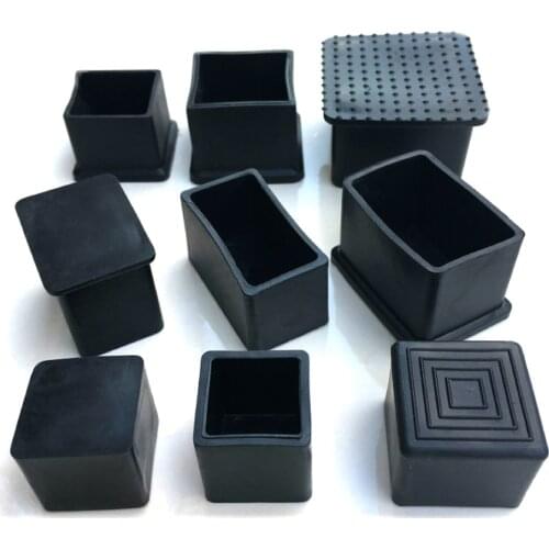 5PCS Rectangle Black PVC Rubber Chair Table Feet Furniture Tube Pipe End Cover Caps