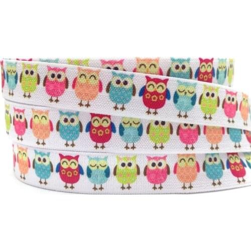 5Yards 16mm Owl Printed Fold over elastic FOE Spandex Band Kids Hairband Headband Dress Lace Trim DIY Sewing Crafts