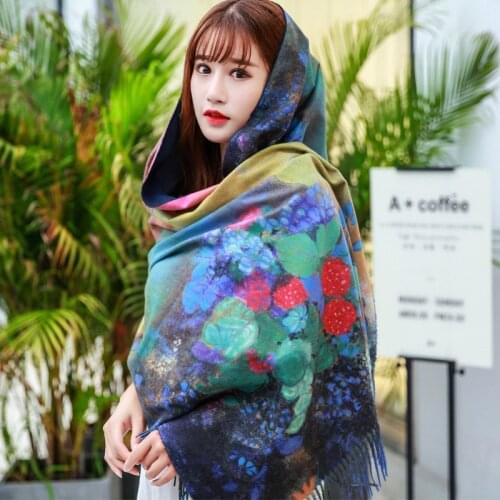 70x200cm Fashion Women Scarves Cashmere Scarf Retro Warm Flower Print Shawl Scarf