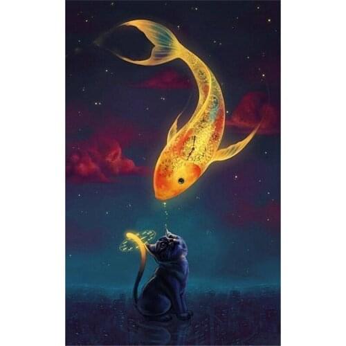 2016 New fish and cat Diy diamond painting full diamond embroidery europe home decoration square drill animal series M7790R