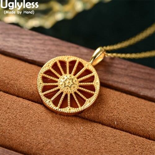 Uglyless Lemon Slices Latest Creative Jewelry for Women Gold 925 Silver Dress Necklace Natural Agate Pendants Necklaces + Chains