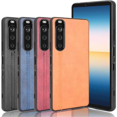 For Sony Xperia 10 5 1 III Case Luxury Calfskin PU Leather lines Hard Back Cover Case For Sony 10III 5III 1III Phone Case