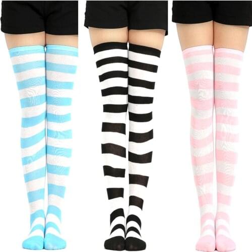 New Fashion Lovely Sexy Stockings Sweet Women Stripe Thigh High Over The Knee Stockings Stretch Long Cosplay Girls Womens Female
