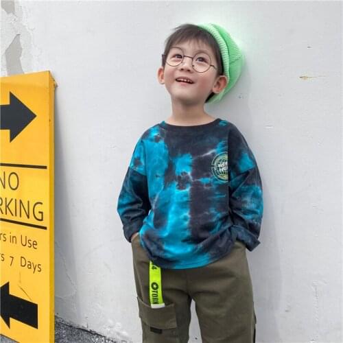 Childrens Clothing Autumn New Toddler Boys Long Sleeve T-shirts Fashion Cotton Tie Dye T Shirts for Boys 2-9 Y Kids Casual Tops