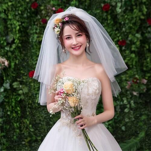 Simple Two Layers Voile Mariage Short Tulle Wedding Veil Ivory Bridal Veil With Comb Velo Novia For Bride Wedding Accessories