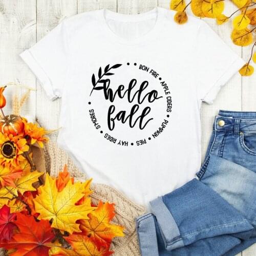 Hello Fall Bonfire Apple Ciders T-shirt Funny Fall Sayings Tshirt Streetwear Casual Women Thanksgiving Harvest Top Tee Shirt