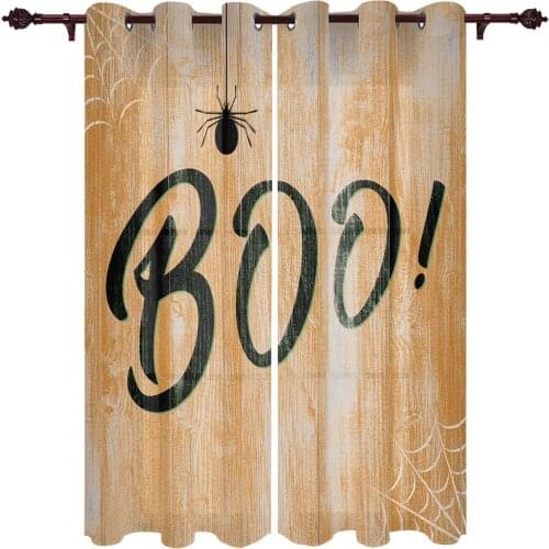Halloween Wood Grain Boo Window Curtains Kitchen Bedroom Drapes Home Decor Luxury Living Room Backdrop Curtain