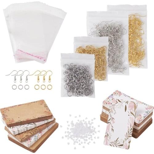Stainless Steel Jump Rings Ear Nuts Brass Earring Hooks Earring Display Cards Cellophane Bags DIY Dangle Earring Making Findings
