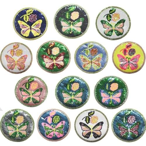 Circle Shape Cartoon Beautiful Butterfly Patches for Clothing Iron on Clothes Appliques Badge Stripes Fabric Sticker For T-shirt
