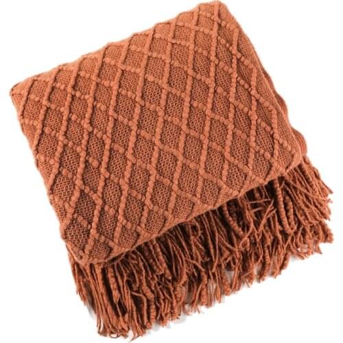 28EC Nordic Summer Air Condition Blanket Knitted Plaid Blanket Soild Color Sofa Throw Blanket with Tassels Travel Nap Blanket