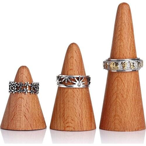 Fashion Vintage Natural Wood Finger Cone Ring Holder Jewelry Display Stand Organizer Ring Display Jewelry Accessory