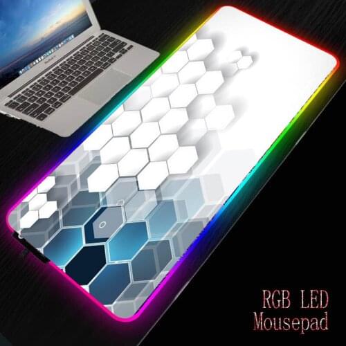 MRGBEST Abstract Art Hexagon Black Large Mouse Pad RGB LED Light Gaming Mousepad Anti-slip with Locking Edge Gaming Mouse Mat