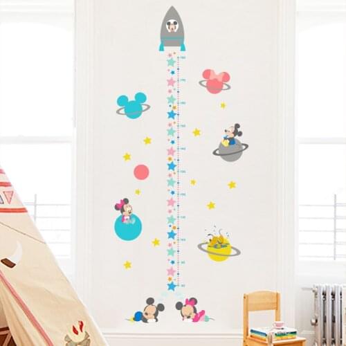 Cartoon Disney Minnie Mickey Rocket Growth Chart Wall Stickers For Home Decor Kids Rooms Decoration Height Measure DIY PVC Decal