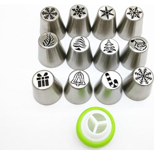 13PCS Stainless Steel Nozzle Set Cake DIY Decorating Christmas Style Pastry Tips Converter Icing Piping Cream Baking Tool CT1108