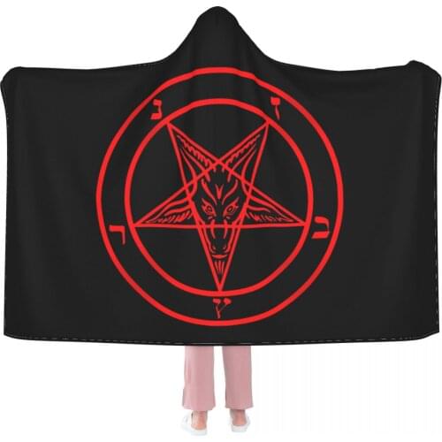 Wearable Cartoon Fur Blanket with Hooded Templar Pentagram Baphomet Cute Bed Blanket Coral Velvet Warm Throw Blanket In Winter