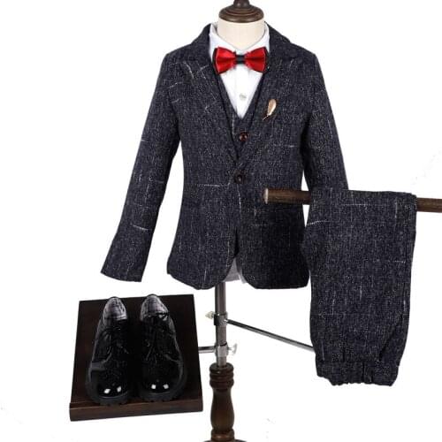 Formal Childrens Dress Black Suit Sets Boys Blazer Vest Shirts Pants Outfits Kids Wedding Party Hosted Walking Show Costume