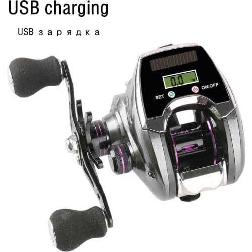 Rechargeable Digital display Fishing reel USB Solar charging lithium battery Bait casting Lure coil 10kg Electromagnetic braking