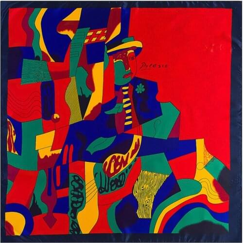 New Arrival 90x90cm Silk Scarf Women Scarf Picasso Oil Painting NeckerChief Bandana Square Muslim Headscarf