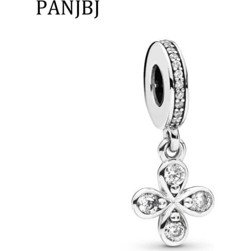 Real 925 Sterling Silver Bead Charms Clover Flower Crystal Pendant Beads Fit Pandora Original Bracelets Neckalces Women Jewelry