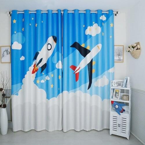 Custom Window Curtains for Living Room Bedroom Nursery Kid Children Room Window Tulle Sheer Drapes Rocket Plane Blue