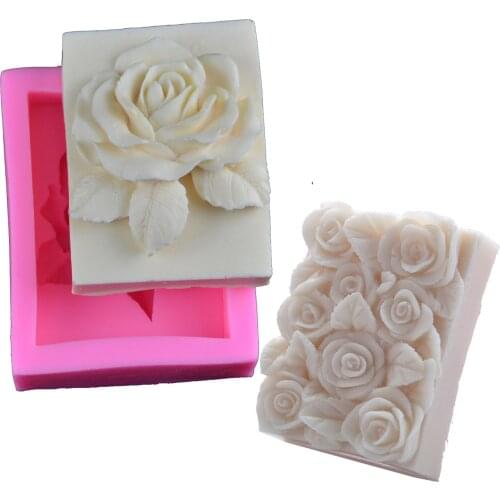 Rectangular Rose Handmade Soap Silicone Mold Wedding Birthday Party Cake Decorating Tool Fondant Cake Silicone Chocolate Mold