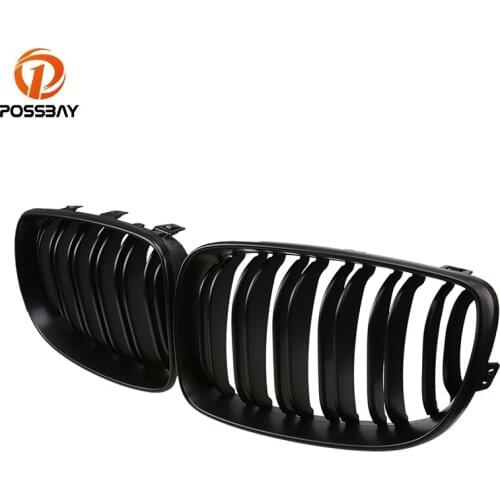 POSSBAY Matte Black Car Front Kidney Grille for BMW 1-Series E82 125i/128i/135i Coupe 2007-2013 Double Slats Racing Grilles