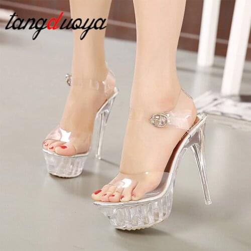 Stripper heels Platform Sexy Clear Pvc strip Sandal Holiday Shoe for Women Size 43 High Heel Pump Lady Female pole dance stripes