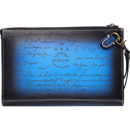Handmade Women Men Vegetable Tanned Leather Laser Lettering Bag Money Holder Clutch Purse Cigarette Pocket Clutches Envelope