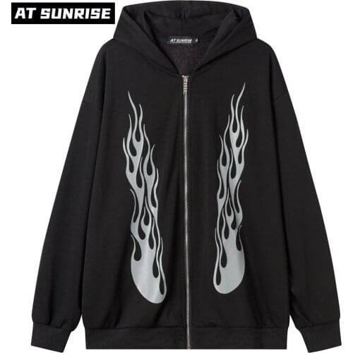 Men Women Casual Loose flame printed Zipper Hoodies Sweatshirts Mens Hip Hop Hipster Rock Streetwear Hoodie Fashion Jumper Tops