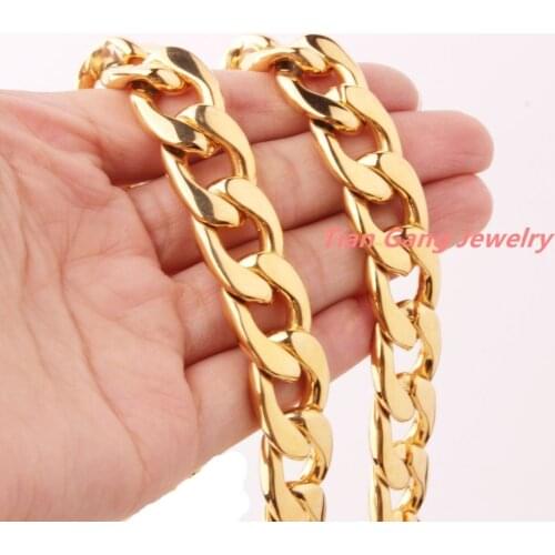 Heavy Cool Jewelry 15mm 316L Stainless Steel Gold Curb Cuban Chain Mens Womens Necklace Or Bracelet 7"-40" Best Gift