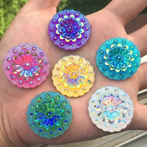 8pcs 3D Resin Round flower Rhinestone Accessories Rhinestone Crystal DIY button decorate -E33A