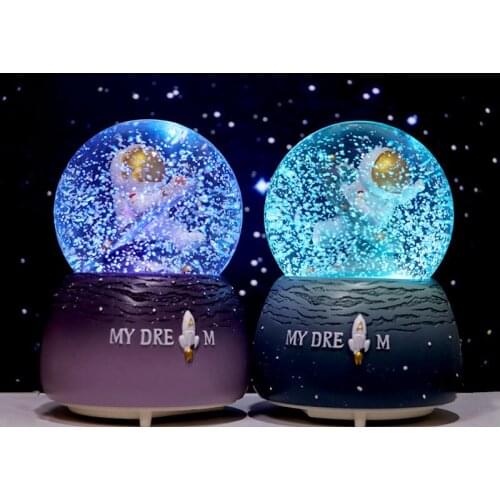 5/7 Inch Light Crystal Ball Rotating Music Box , 3d Spaceman Astronaut Snow Globe Glass , Wedding Gift , Valentines Gift