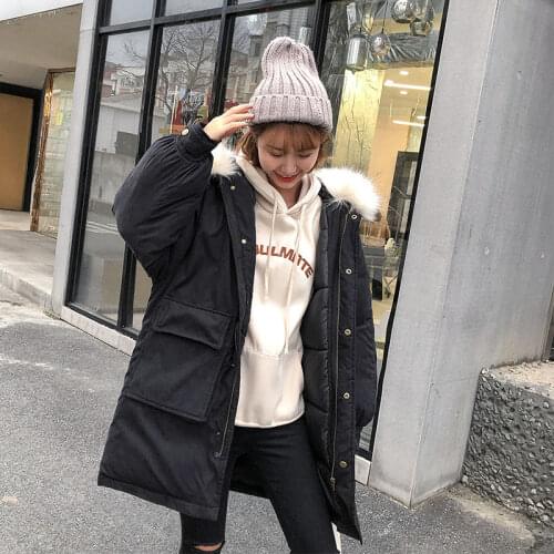 Women Jackets 2021 Winter New Pocket Space Cotton Zipper Fur Collar Hooded Coat Long Sleeve Warm Top Parka Casual Female Outwear