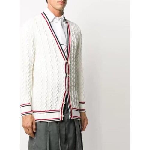 2021 Autumn TB THOM Cardigan Wool Women Sweater Striped V-Neck Coat Casual Jacket Korean Design High Quality Fashion Long Sleeve