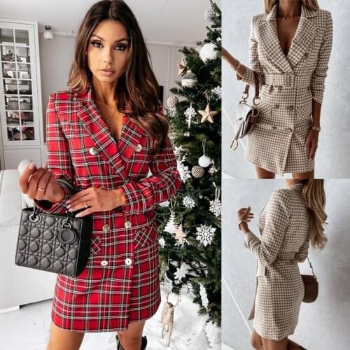 Long Sleeve Double Breasted Blazer Autumn Winter Suit For Women Plaid Blazer Vintage Female Retro Suit Jackets
