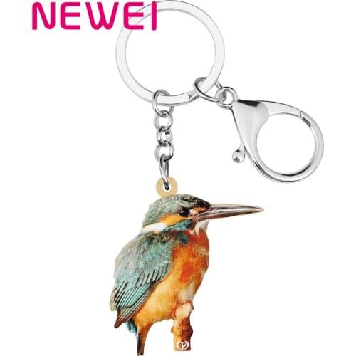 Newei Acrylic Lovely kingfisher Bird Keychains Long Lovely Animal Keyring Jewelry For Women Kids Teen Trendy Gift Car Bag Charms