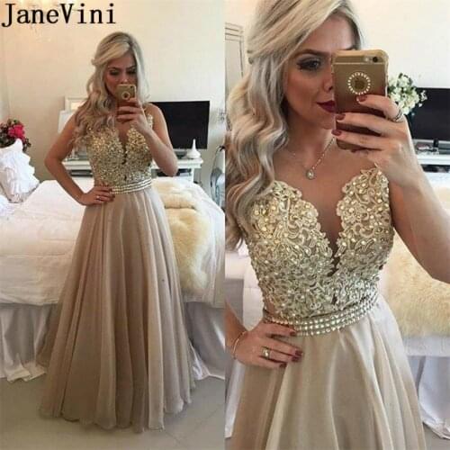 JaneVini 2020 Sexy African Evening Dresses Long vestido rojo Beaded Sheer Champagne Party Prom Gowns Lace Appliques robe soire