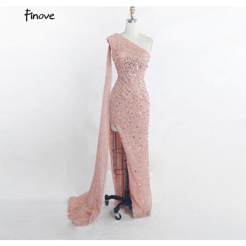 Finove 2020 New Evening Dress One-Shoulder Beading With Sequined Asymmetrical Straight Long Floor Length Elegant Formal Dresses