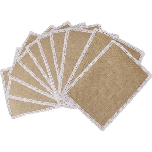 10pcs Hessian Burlap Table Mats Lace Placemats Sets Nature Jute Woven Table Dish Mats Wedding Party Decor 30x22cm