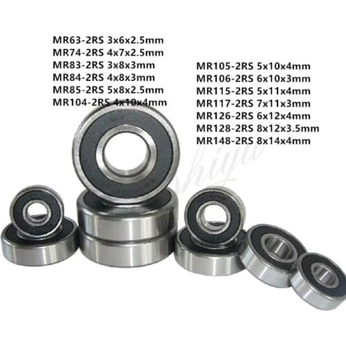10pcs MR Series MR63-2RS To MR148-2RS Miniature Model Bearing Rubber Sealed Ball Bearings